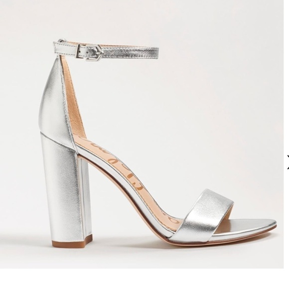 Sam Edelman Yaro silver leather ankle strap block heel sandals Sz 10 new - Picture 2 of 16